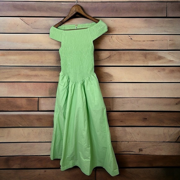 NWOT Free People Smocked MIDI Dress In Mint Green - Picture 2 of 11